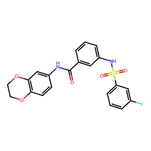 N-(2,3-dihydro-1,4-benzodioxin-6-yl)-3-(3-fluorobenzenesulfonamido)benzamide structure
