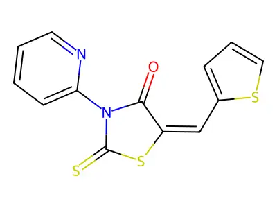 (E)-3-(pyridin-2-yl)-5-(thiophen-2-ylmethylene)-2-thioxothiazolidin-4-one structure