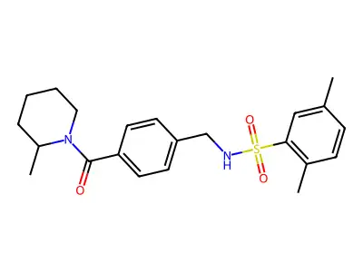 2,5-dimethyl-N-{4-[(2-methyl-1-piperidinyl)carbonyl]benzyl}benzenesulfonamide structure