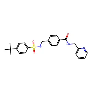 4-({[(4-tert-butylphenyl)sulfonyl]amino}methyl)-N-(2-pyridinylmethyl)benzamide structure
