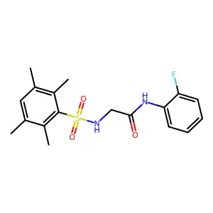 N-(2-fluorophenyl)-2-{[(2,3,5,6-tetramethylphenyl)sulfonyl]amino}acetamide structure