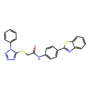 N-(4-(benzo[d]thiazol-2-yl)phenyl)-2-((1-phenyl-1H-tetrazol-5-yl)thio)acetamide structure