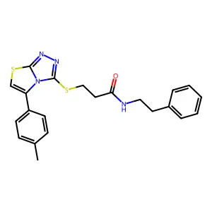 N-phenethyl-3-((5-(p-tolyl)thiazolo[2,3-c][1,2,4]triazol-3-yl)thio)propanamide structure