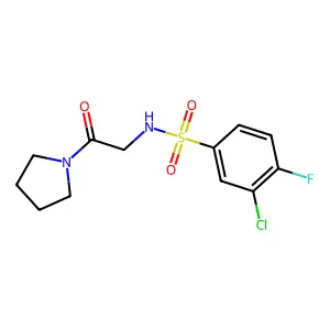 3-chloro-4-fluoro-N-(2-oxo-2-pyrrolidin-1-ylethyl)benzenesulfonamide structure