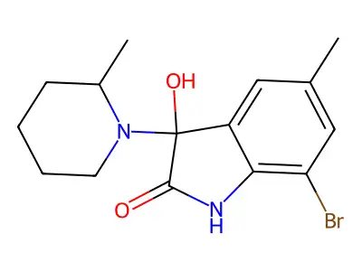 7-bromo-3-hydroxy-5-methyl-3-(2-methylpiperidin-1-yl)-1H-indol-2-one structure