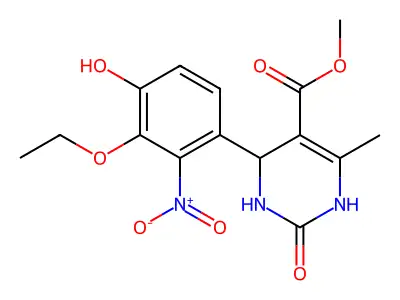 methyl 4-(3-ethoxy-4-hydroxy-2-nitrophenyl)-6-methyl-2-oxo-1,2,3,4-tetrahydropyrimidine-5-carboxylate structure
