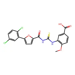 3-(3-(5-(2,5-dichlorophenyl)furan-2-carbonyl)thioureido)-4-methoxybenzoic acid structure