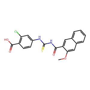 2-chloro-4-(3-(3-methoxy-2-naphthoyl)thioureido)benzoic acid structure