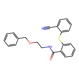 2-(2-cyanophenyl)sulfanyl-N-(2-phenylmethoxyethyl)benzamide structure