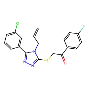 2-[[5-(3-chlorophenyl)-4-prop-2-enyl-1,2,4-triazol-3-yl]sulfanyl]-1-(4-fluorophenyl)ethanone structure
