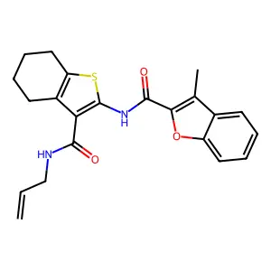 3-methyl-N-[3-(prop-2-enylcarbamoyl)-4,5,6,7-tetrahydro-1-benzothiophen-2-yl]-1-benzofuran-2-carboxamide structure