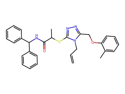 N-benzhydryl-2-[[5-[(2-methylphenoxy)methyl]-4-prop-2-enyl-1,2,4-triazol-3-yl]sulfanyl]propanamide structure