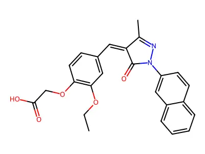 (2-ethoxy-4-{(Z)-[3-methyl-1-(naphthalen-2-yl)-5-oxo-1,5-dihydro-4H-pyrazol-4-ylidene]methyl}phenoxy)acetic acid structure