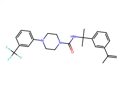 N-[2-(3-prop-1-en-2-ylphenyl)propan-2-yl]-4-[3-(trifluoromethyl)phenyl]piperazine-1-carboxamide structure