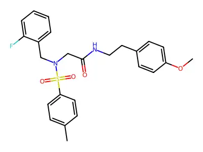 2-[(2-fluorophenyl)methyl-(4-methylphenyl)sulfonylamino]-N-[2-(4-methoxyphenyl)ethyl]acetamide structure