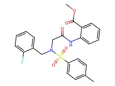 methyl 2-({N-(2-fluorobenzyl)-N-[(4-methylphenyl)sulfonyl]glycyl}amino)benzoate structure