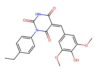 (5Z)-1-(4-ethylphenyl)-5-(4-hydroxy-3,5-dimethoxybenzylidene)pyrimidine-2,4,6(1H,3H,5H)-trione structure