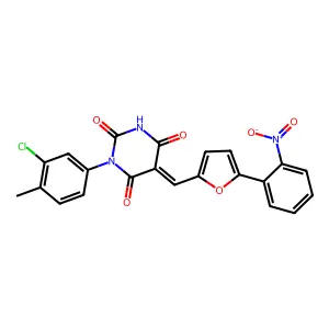 (5E)-1-(3-chloro-4-methylphenyl)-5-[[5-(2-nitrophenyl)furan-2-yl]methylidene]-1,3-diazinane-2,4,6-trione structure