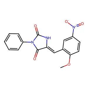 (5E)-5-(2-methoxy-5-nitrobenzylidene)-3-phenylimidazolidine-2,4-dione structure