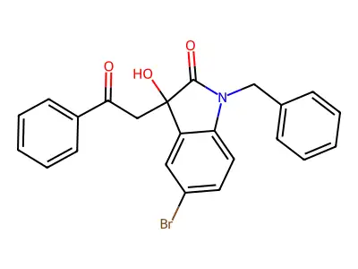 1-benzyl-5-bromo-3-hydroxy-3-(2-oxo-2-phenylethyl)-1,3-dihydro-2H-indol-2-one structure