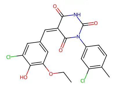 (5Z)-5-(3-chloro-5-ethoxy-4-hydroxybenzylidene)-1-(3-chloro-4-methylphenyl)pyrimidine-2,4,6(1H,3H,5H)-trione structure