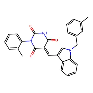 (5E)-1-(2-methylphenyl)-5-[[1-[(3-methylphenyl)methyl]indol-3-yl]methylidene]-1,3-diazinane-2,4,6-trione structure