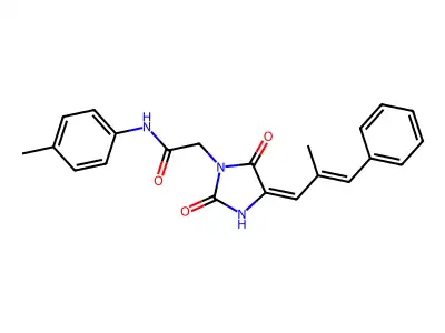 N-(4-methylphenyl)-2-[(4E)-4-[(E)-2-methyl-3-phenylprop-2-enylidene]-2,5-dioxoimidazolidin-1-yl]acetamide structure
