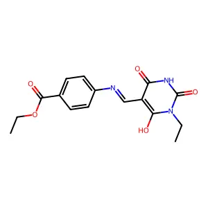 ethyl 4-{[(Z)-(1-ethyl-2,4,6-trioxotetrahydropyrimidin-5(2H)-ylidene)methyl]amino}benzoate structure
