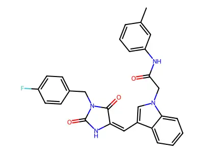 2-(3-{(E)-[1-(4-fluorobenzyl)-2,5-dioxoimidazolidin-4-ylidene]methyl}-1H-indol-1-yl)-N-(3-methylphenyl)acetamide structure