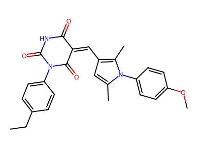 (5Z)-1-(4-ethylphenyl)-5-[[1-(4-methoxyphenyl)-2,5-dimethylpyrrol-3-yl]methylidene]-1,3-diazinane-2,4,6-trione structure