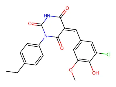 (5Z)-5-(3-chloro-4-hydroxy-5-methoxybenzylidene)-1-(4-ethylphenyl)pyrimidine-2,4,6(1H,3H,5H)-trione structure