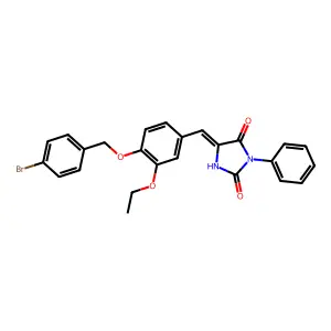 (5E)-5-{4-[(4-bromobenzyl)oxy]-3-ethoxybenzylidene}-3-phenylimidazolidine-2,4-dione structure