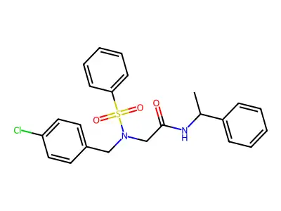 2-[benzenesulfonyl-[(4-chlorophenyl)methyl]amino]-N-(1-phenylethyl)acetamide structure