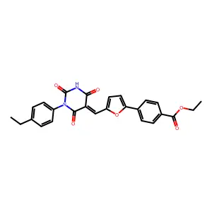 ethyl 4-[5-[(Z)-[1-(4-ethylphenyl)-2,4,6-trioxo-1,3-diazinan-5-ylidene]methyl]furan-2-yl]benzoate structure