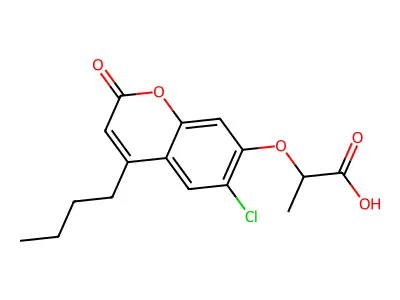 2-[(4-butyl-6-chloro-2-oxo-2H-chromen-7-yl)oxy]propanoic acid structure