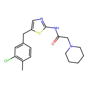 N-[5-[(3-chloro-4-methylphenyl)methyl]-1,3-thiazol-2-yl]-2-piperidin-1-ylacetamide structure