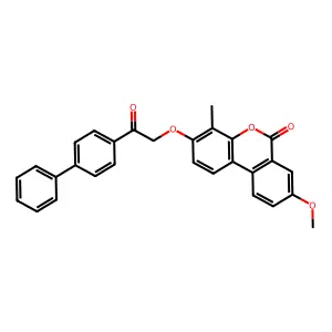 3-[2-(biphenyl-4-yl)-2-oxoethoxy]-8-methoxy-4-methyl-6H-benzo[c]chromen-6-one structure
