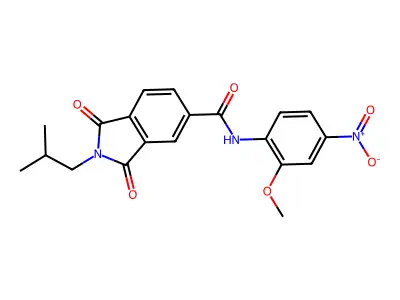 N-(2-methoxy-4-nitrophenyl)-2-(2-methylpropyl)-1,3-dioxoisoindole-5-carboxamide structure