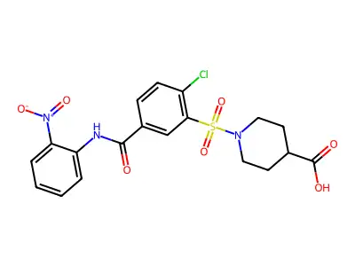 1-[[2-Chloro-5-[[(2-nitrophenyl)amino]carbonyl]phenyl]sulfonyl]-4-piperidinecarboxylic acid structure