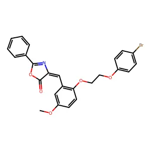 (4E)-4-{2-[2-(4-bromophenoxy)ethoxy]-5-methoxybenzylidene}-2-phenyl-1,3-oxazol-5(4H)-one structure