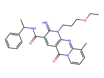 1-(3-ethoxypropyl)-2-imino-10-methyl-5-oxo-N-(1-phenylethyl)-1,5-dihydro-2H-dipyrido[1,2-a:2',3'-d]pyrimidine-3-carboxamide structure