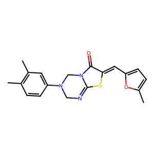 (7Z)-3-(3,4-dimethylphenyl)-7-[(5-methylfuran-2-yl)methylidene]-2,4-dihydro-[1,3]thiazolo[3,2-a][1,3,5]triazin-6-one structure