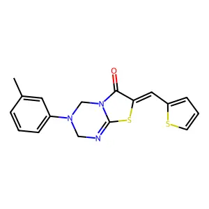 (7Z)-3-(3-methylphenyl)-7-(thiophen-2-ylmethylidene)-2,4-dihydro-[1,3]thiazolo[3,2-a][1,3,5]triazin-6-one structure