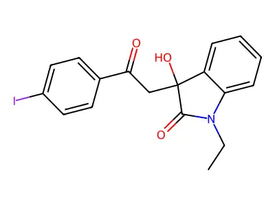 1-ethyl-3-hydroxy-3-[2-(4-iodophenyl)-2-oxoethyl]-1,3-dihydro-2H-indol-2-one structure