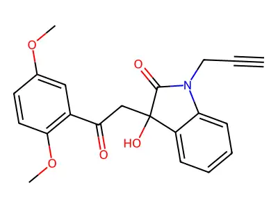 3-[2-(2,5-Dimethoxyphenyl)-2-oxoethyl]-3-hydroxy-1-prop-2-ynylindol-2-one structure