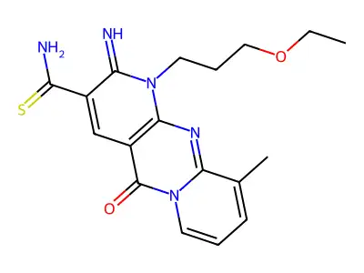 1-(3-ethoxypropyl)-2-imino-10-methyl-5-oxo-1,5-dihydro-2H-dipyrido[1,2-a:2',3'-d]pyrimidine-3-carbothioamide structure