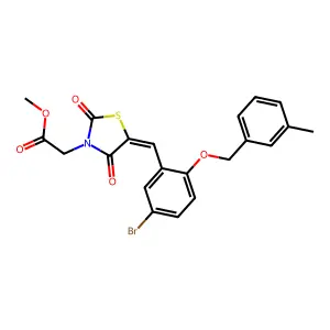 methyl [(5E)-5-{5-bromo-2-[(3-methylbenzyl)oxy]benzylidene}-2,4-dioxo-1,3-thiazolidin-3-yl]acetate structure