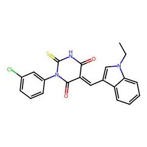 (5E)-1-(3-chlorophenyl)-5-[(1-ethylindol-3-yl)methylidene]-2-sulfanylidene-1,3-diazinane-4,6-dione structure