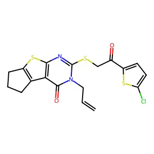 3-allyl-2-((2-(5-chlorothiophen-2-yl)-2-oxoethyl)thio)-6,7-dihydro-3H-cyclopenta[4,5]thieno[2,3-d]pyrimidin-4(5H)-one structure