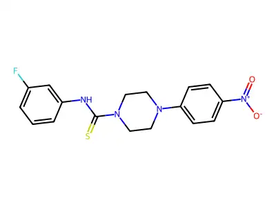 N-(3-fluorophenyl)-4-(4-nitrophenyl)piperazine-1-carbothioamide structure